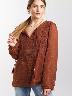 Miss Me Rust Brown Boho Lace-Trim Tunic